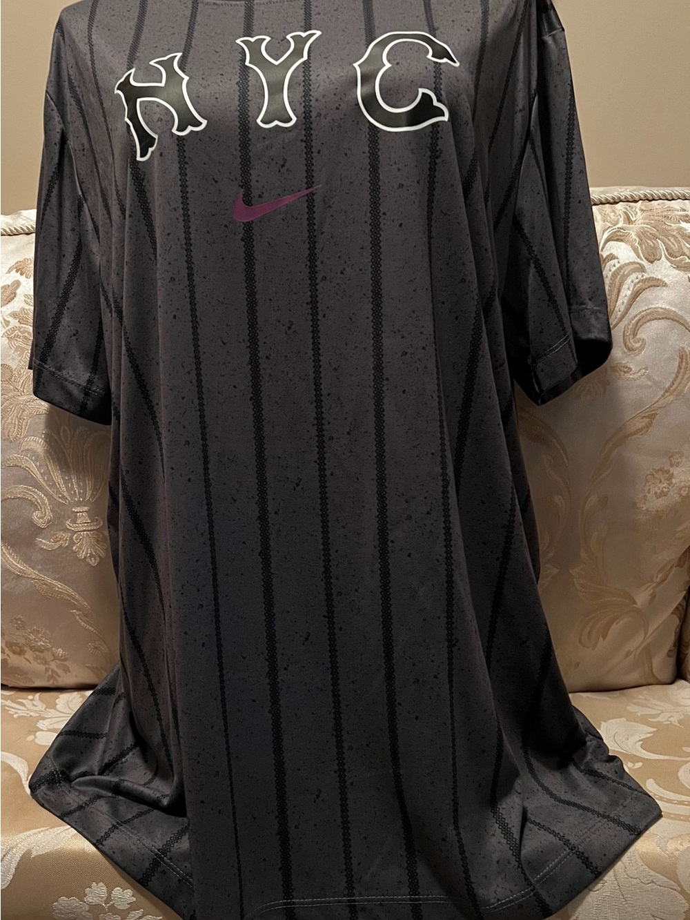 MLB Nike Dark Gray NYC Graphic Long Tee with Purple Nike Swoosh